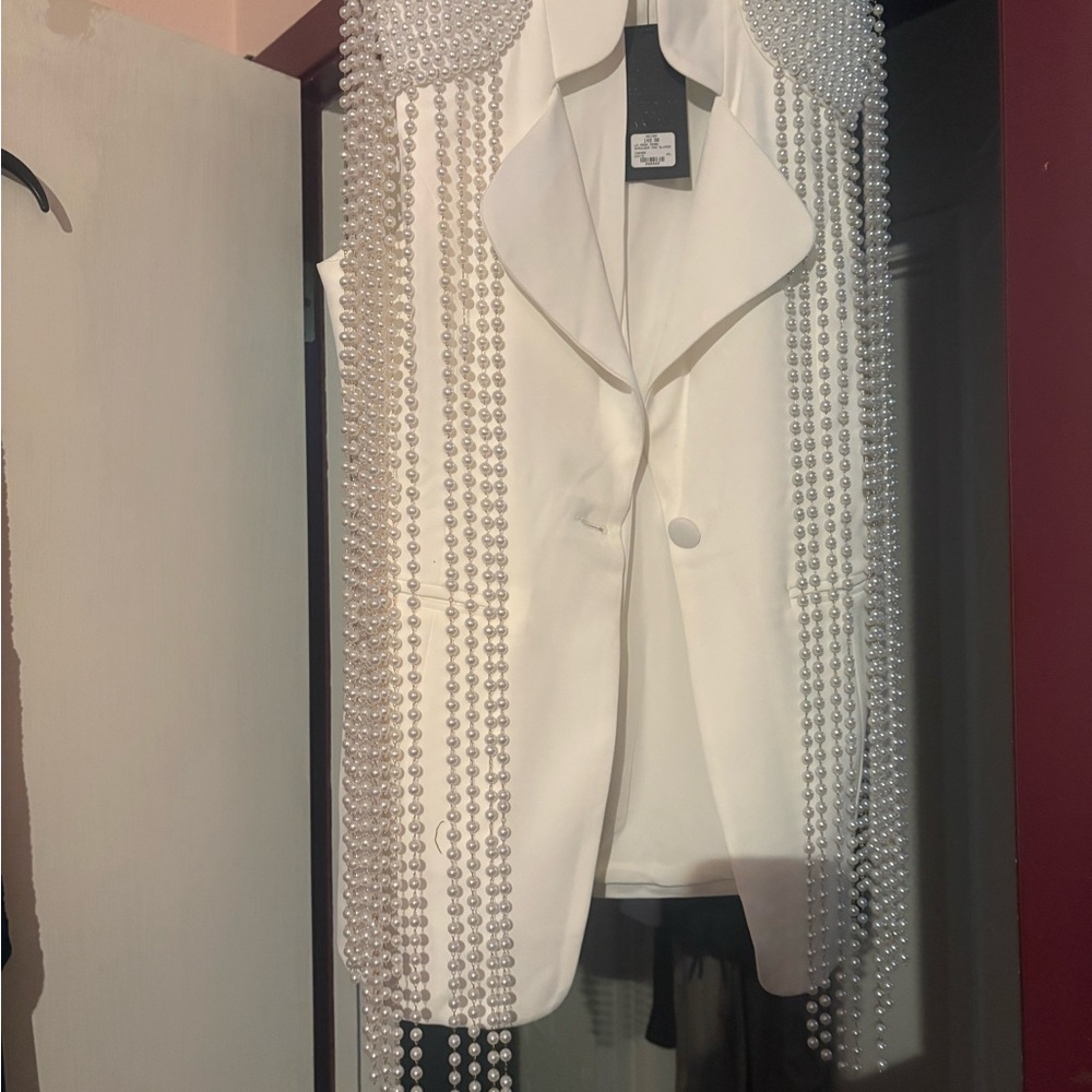 AKIRA White Pearl-Embellished Blazer